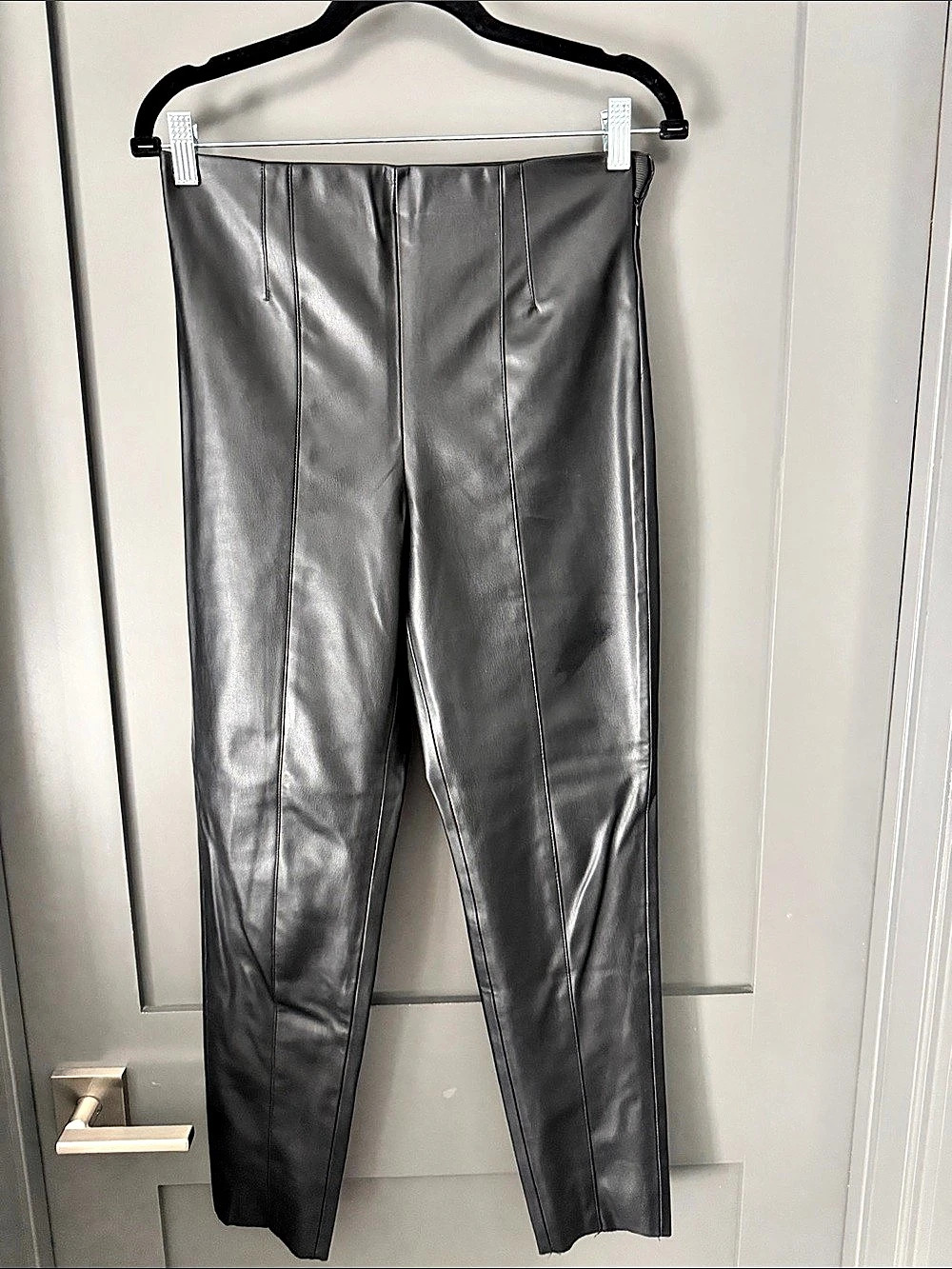 Zara Faux Leather Leggings with Side Zip Gray Size M 28